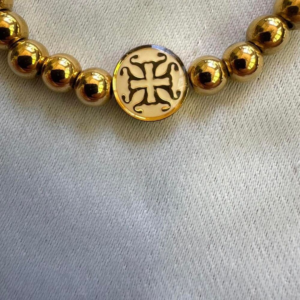 Rustic Cuff mini bracelet - whtie and gold - Picture 4 of 5